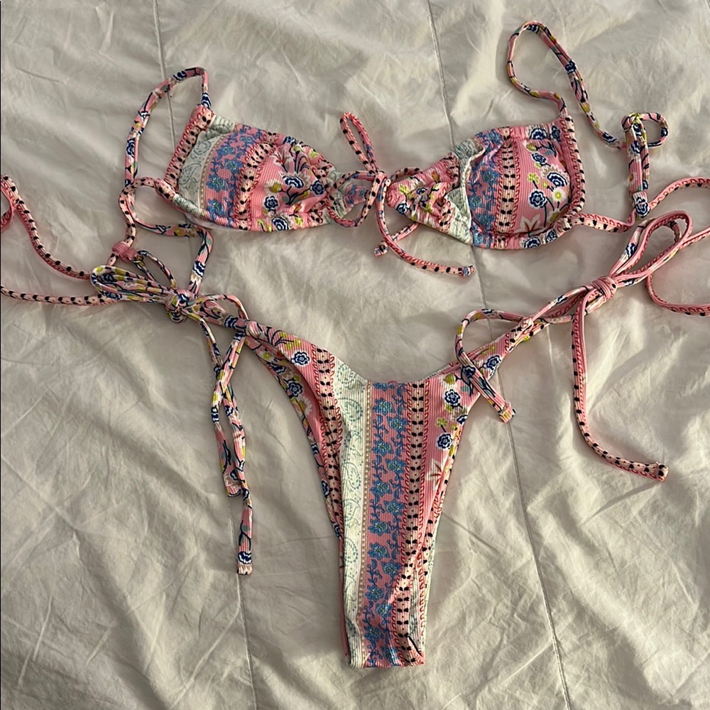 Floral Striped Bikini Set